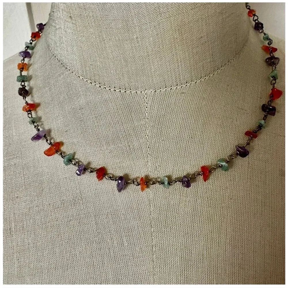 Amethyst Carnelian Green Aventurine Chip Necklace